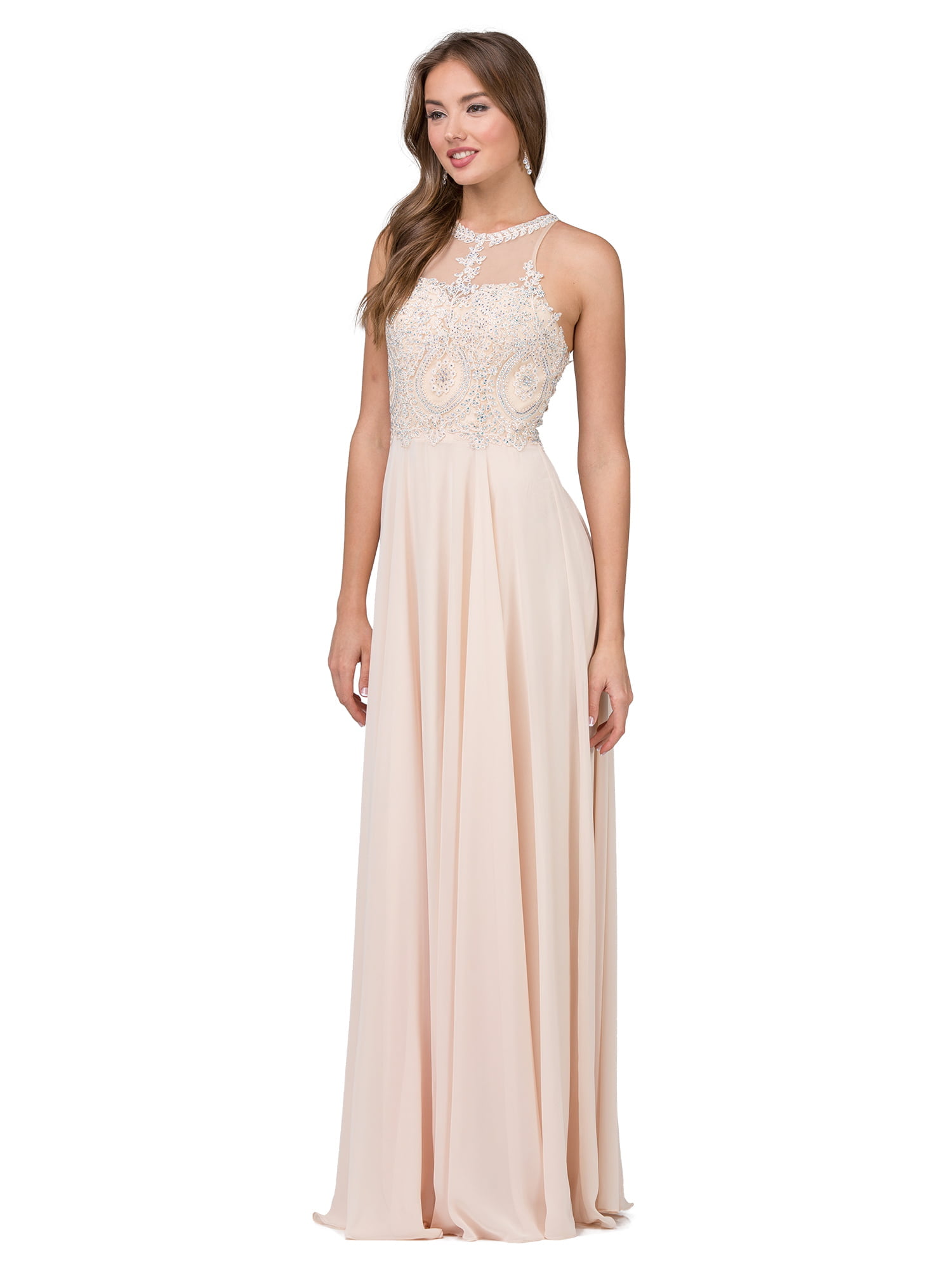 Illusion Halter Lace Bodice A-Line Prom Gown (Style 2234)