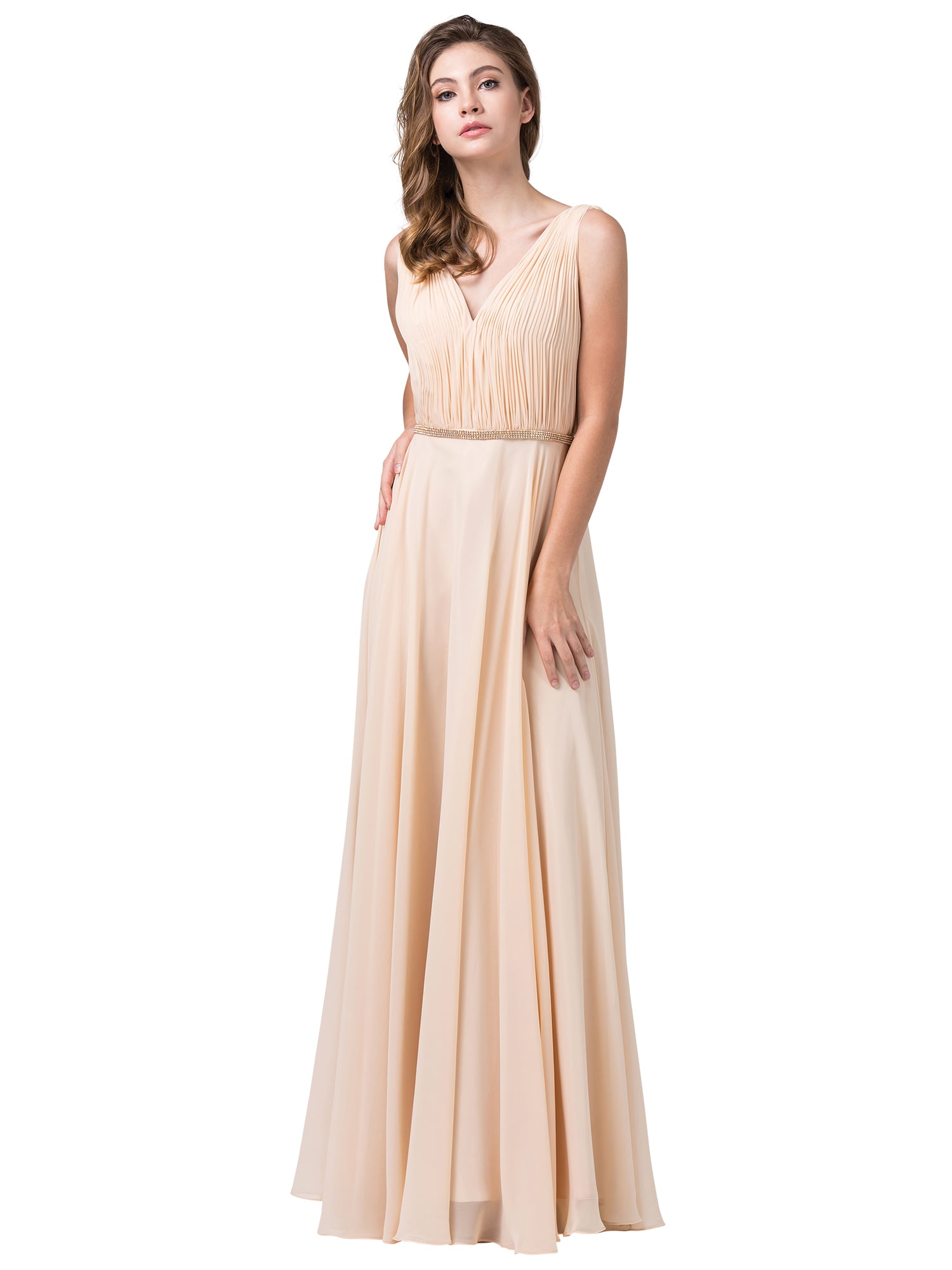 Sleeveless Pleated V-Neck A-Line Prom Gown (Style 2588)