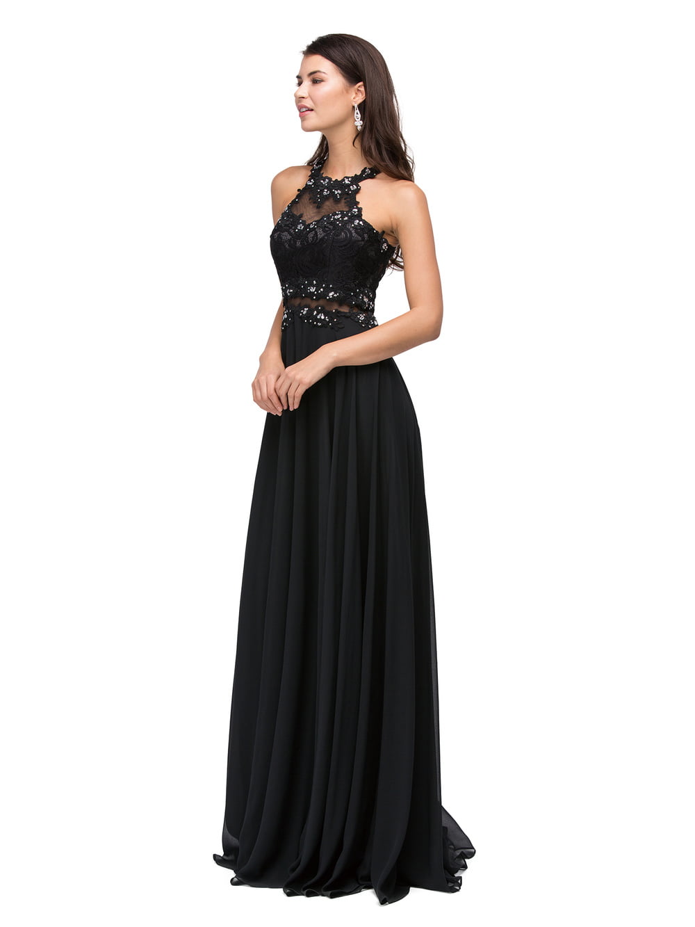 Halter Lace Bodice Prom Gown with Sheer Waist Detail (Style 9548)
