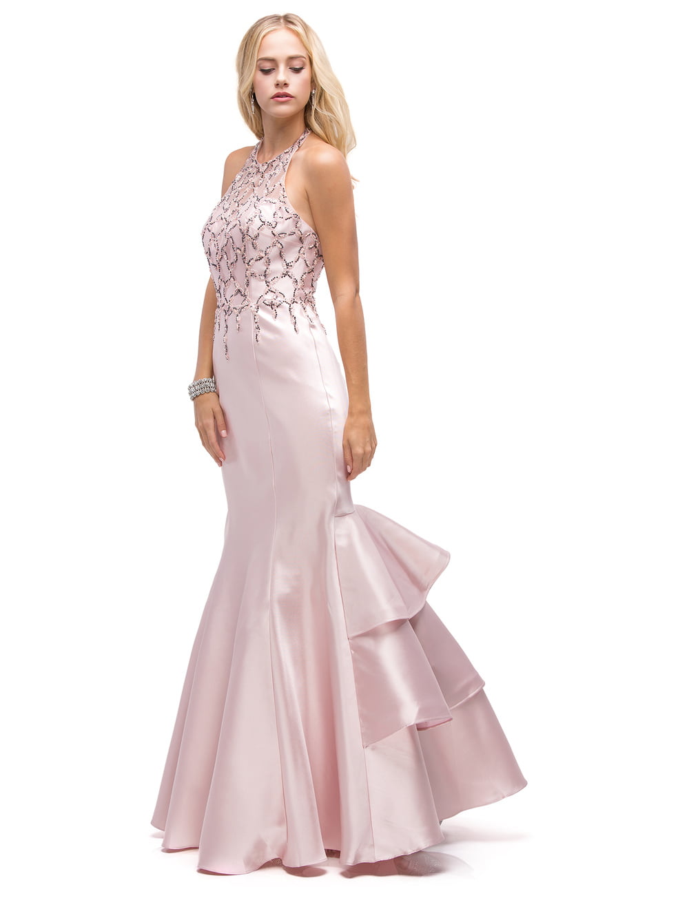Halter Embellished Bodice Prom Gown with Ruffled Mermaid Skirt (Style 9910)