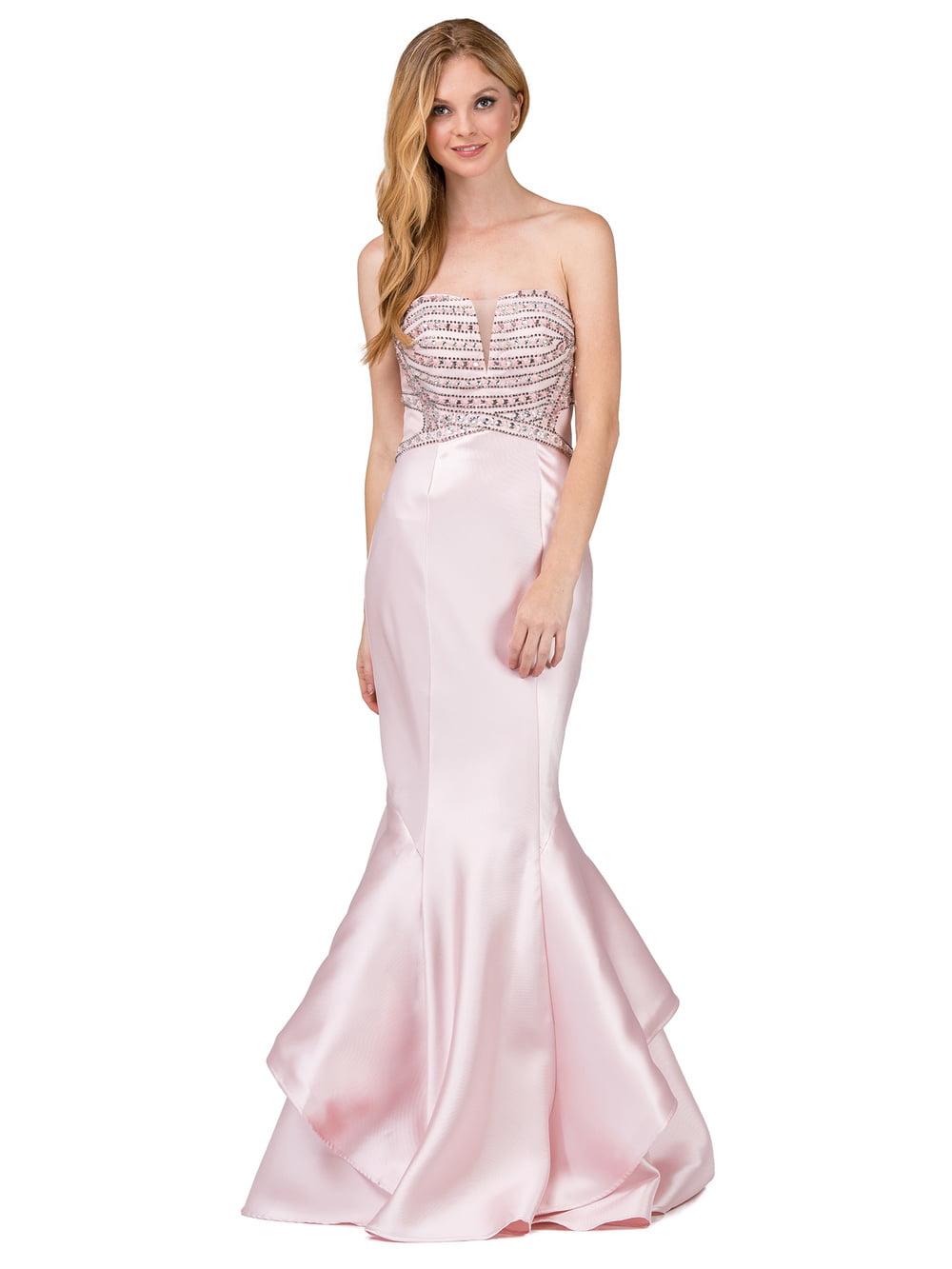 Strapless Embellished Bodice Satin Mermaid Prom Gown (Style 9917)