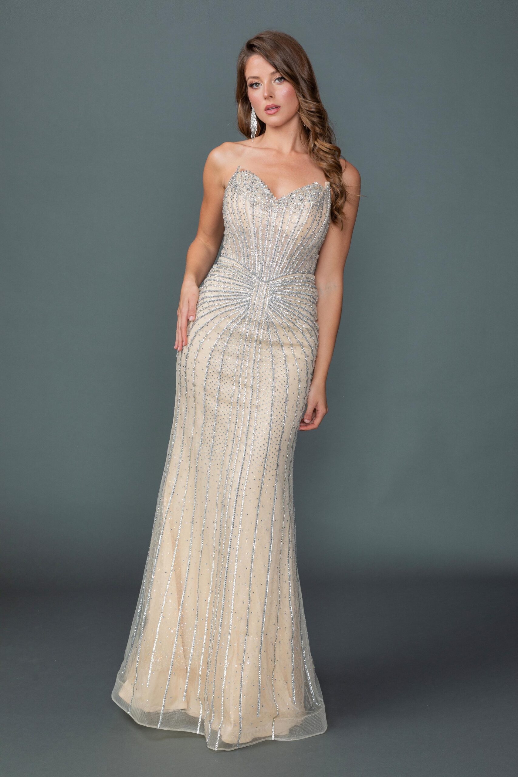 Strapless Sweetheart Beaded Prom Gown with Sheer Overskirt (Style 4607)